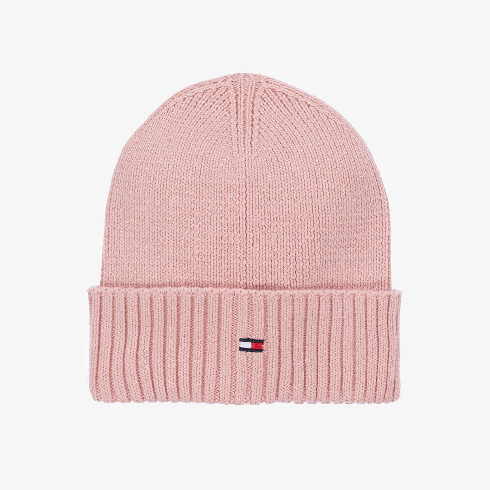 Shop Tommy Hilfiger Girls Pink Cotton Knit Beanie Hat