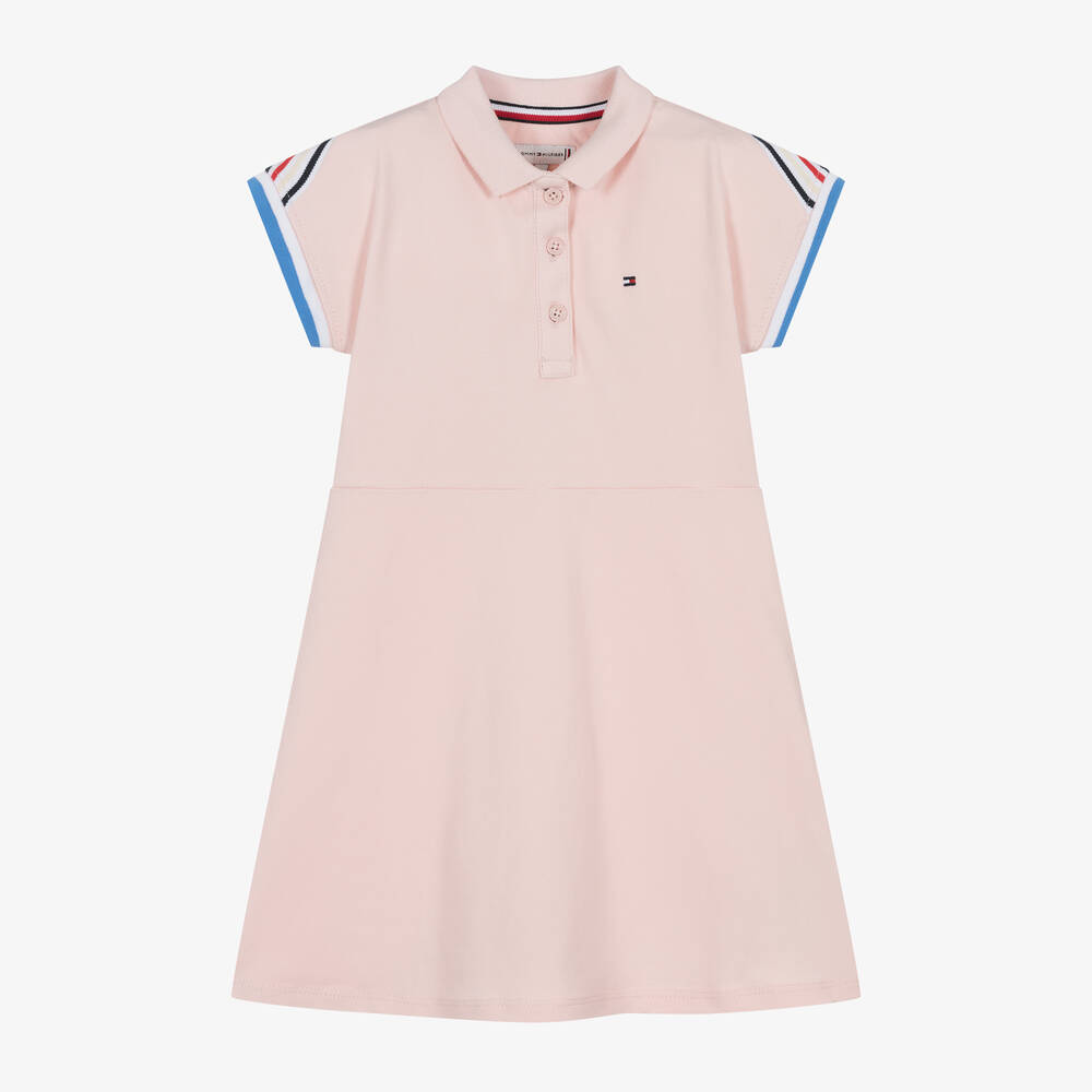 Tommy Hilfiger - Girls Pink Cotton Piqué Polo Dress | Childrensalon