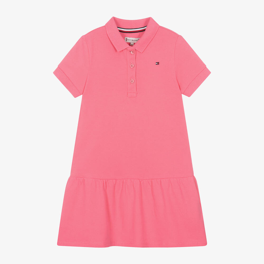 Tommy Hilfiger - Girls Pink Cotton Polo Shirt Dress | Childrensalon