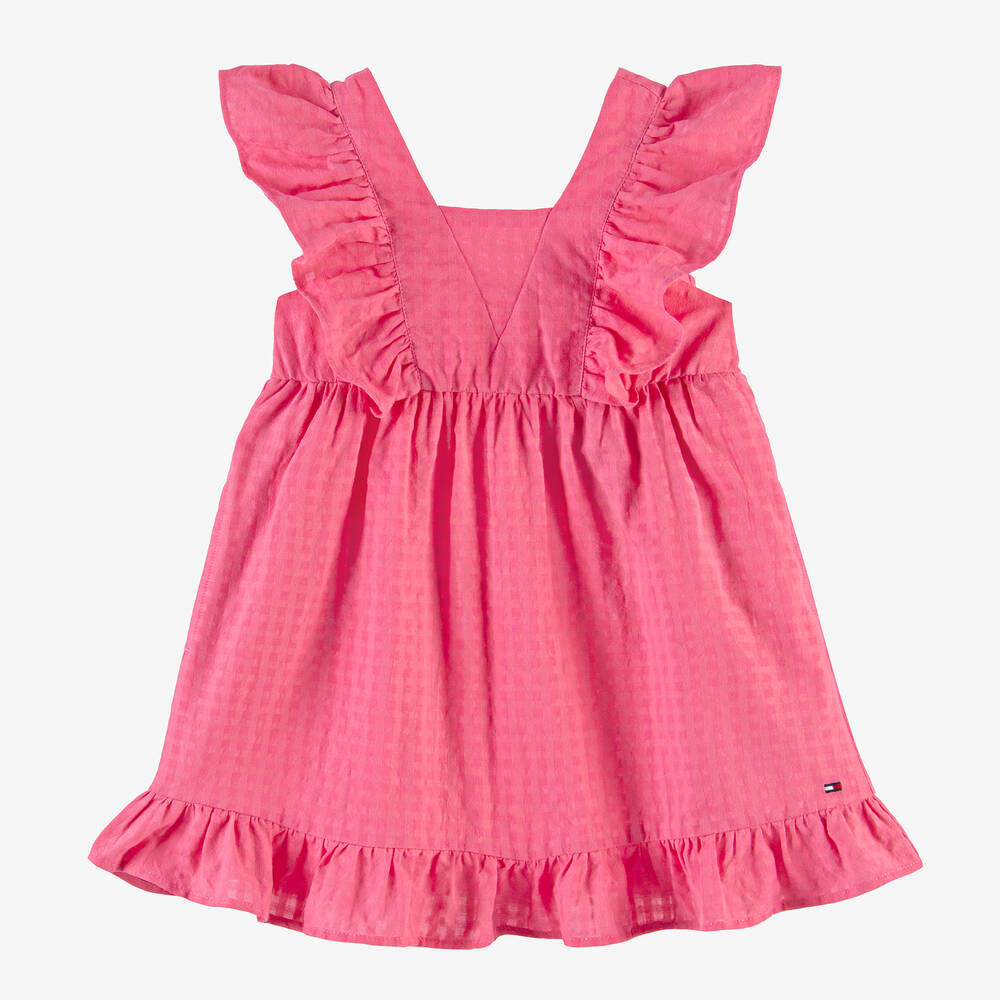 Tommy Hilfiger - Girls Pink Cotton Ruffle Dress | Childrensalon