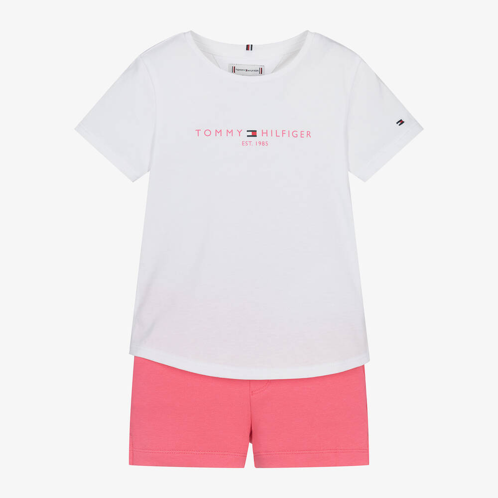 Tommy Hilfiger - Girls Pink Cotton Shorts Set | Childrensalon