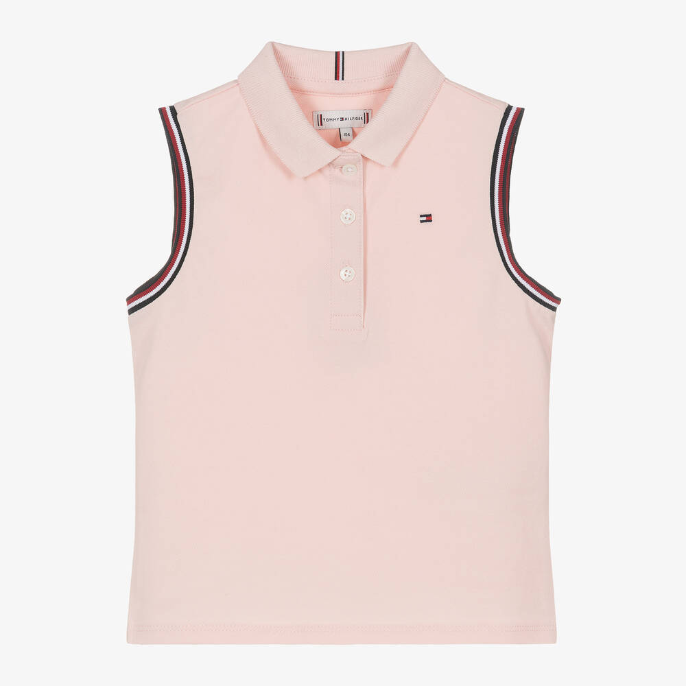Tommy Hilfiger - Girls Pink Cotton Sleeveless Polo Shirt | Childrensalon