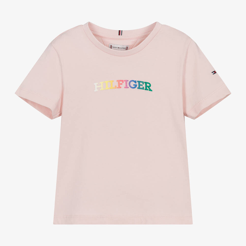 Tommy Hilfiger - Girls Pink Cotton T-Shirt | Childrensalon