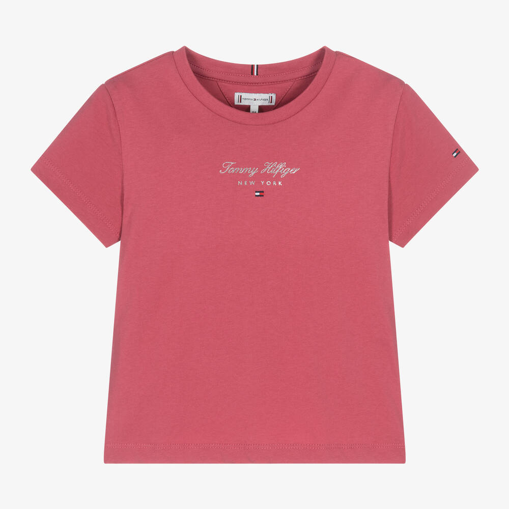 Tommy Hilfiger - Girls Pink Cotton T-Shirt | Childrensalon