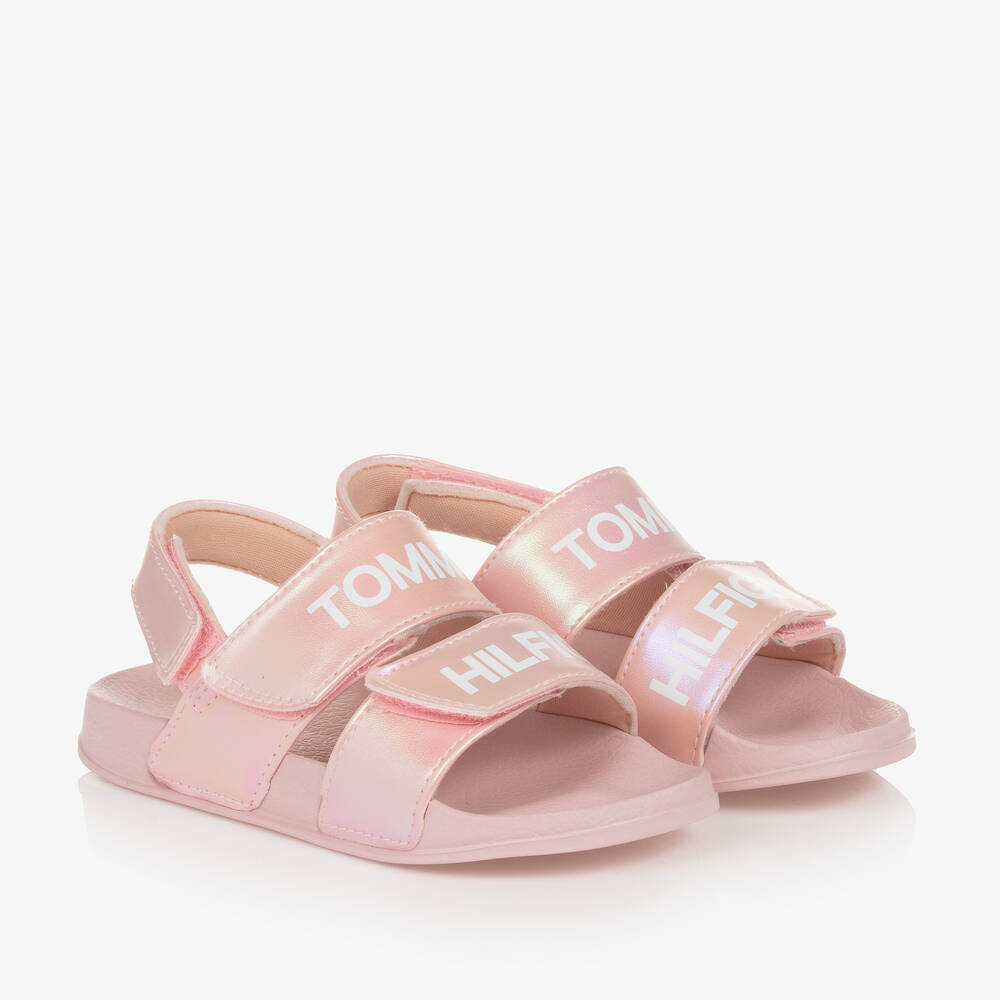 Tommy Hilfiger - Girls Pink Faux Leather Sandals | Childrensalon