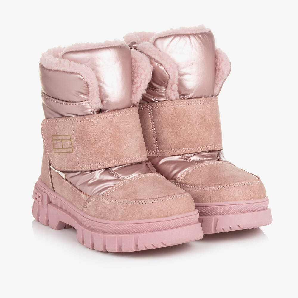 Tommy Hilfiger - Girls Pink Faux Leather Snow Boots | Childrensalon