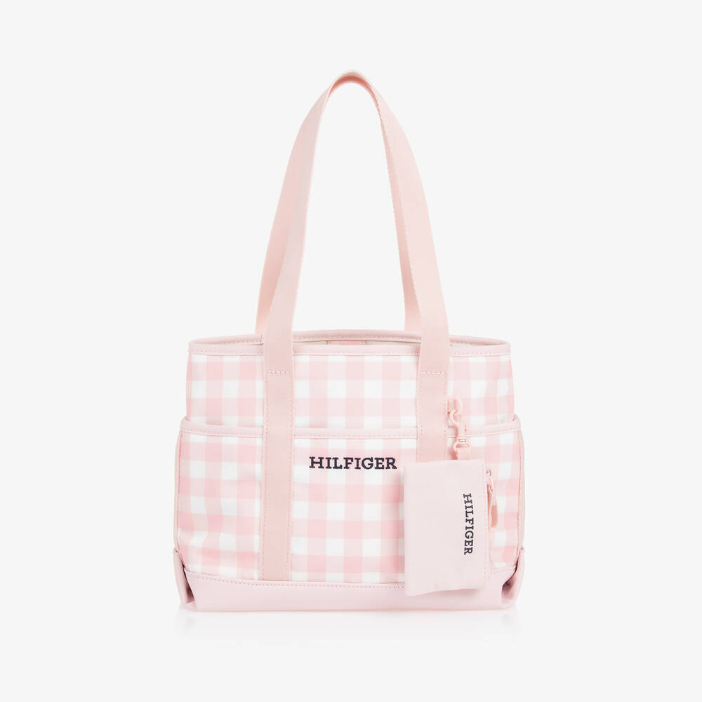 Shop Tommy Hilfiger Girls Pink Gingham Check Tote Bag (29cm)