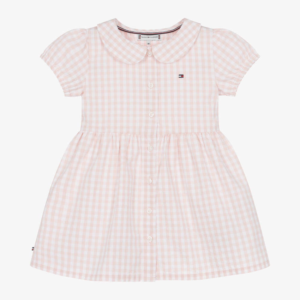 Tommy Hilfiger - Girls Pink Gingham Cotton Dress  | Childrensalon
