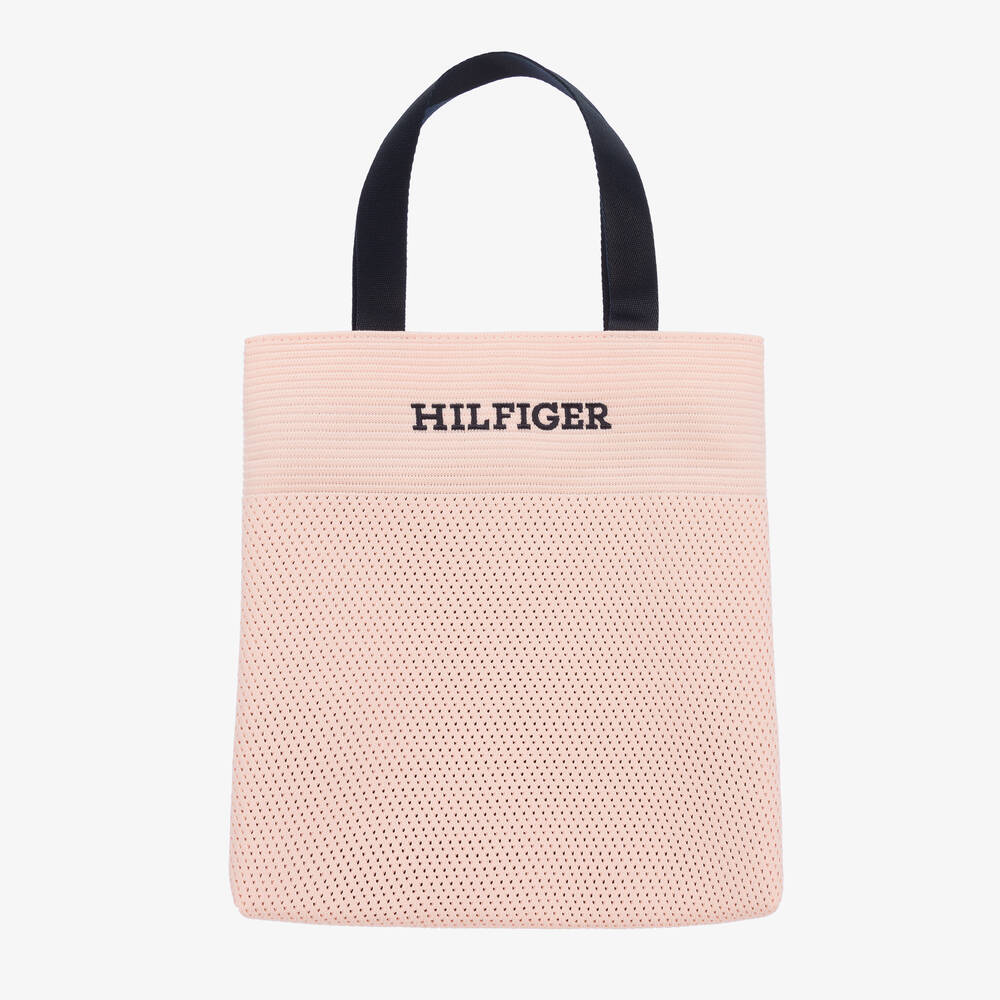 Tommy Hilfiger - حقيبة كتف شبك محبوك لون زهري للبنات (30 سم) | Childrensalon