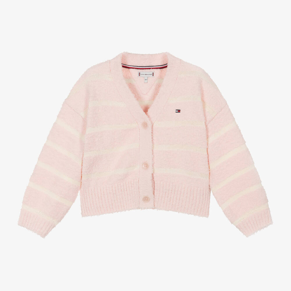 Tommy Hilfiger - Girls Pink Striped Knit Cardigan | Childrensalon