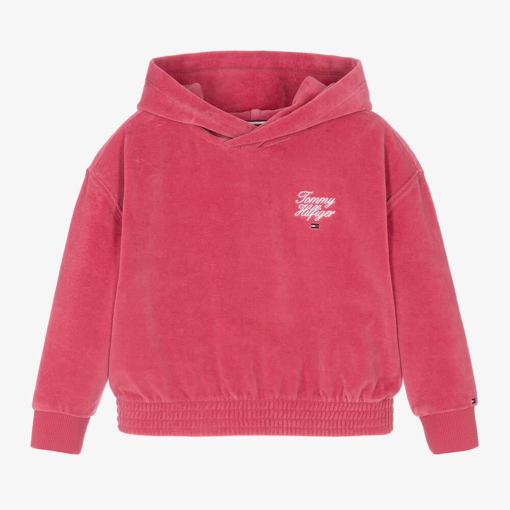 Tommy Hilfiger - Girls Pink Velour Hoodie | Childrensalon