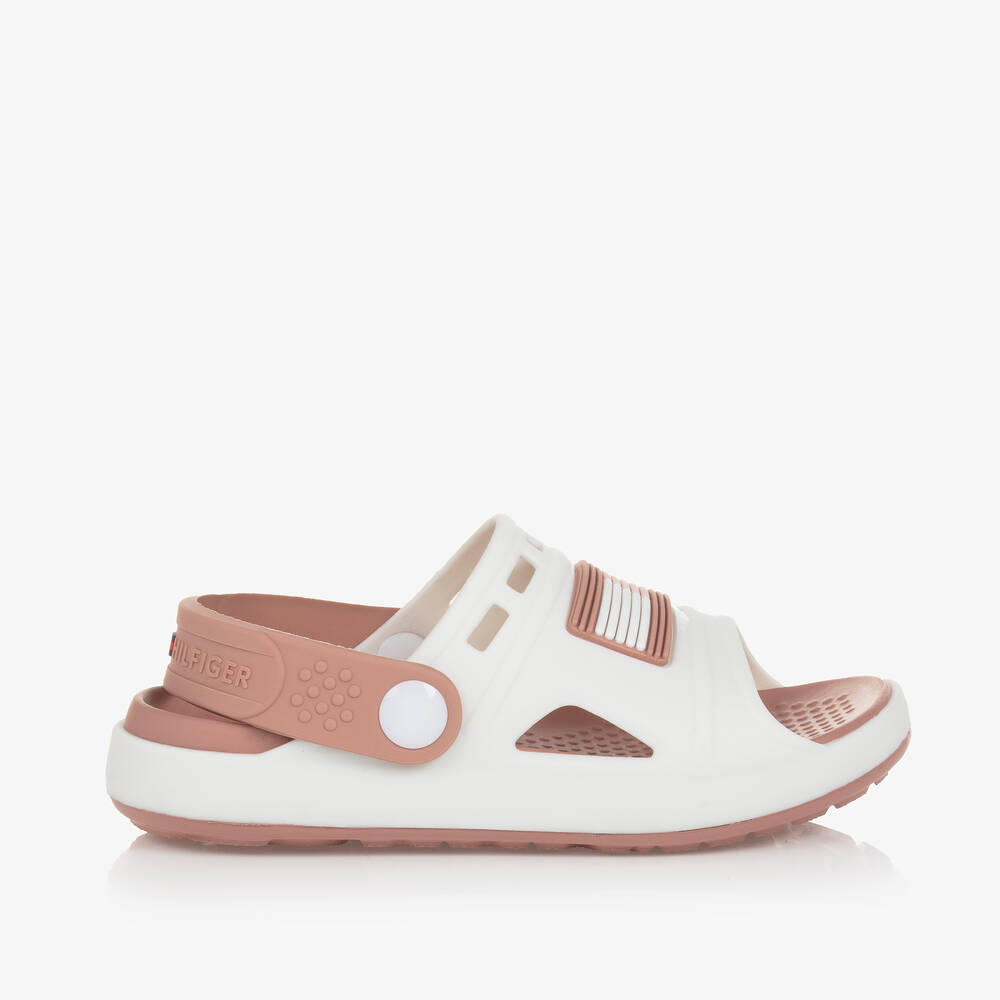 Tommy Hilfiger Kids' Girls Pink & White Rubber Flag Logo Sandals