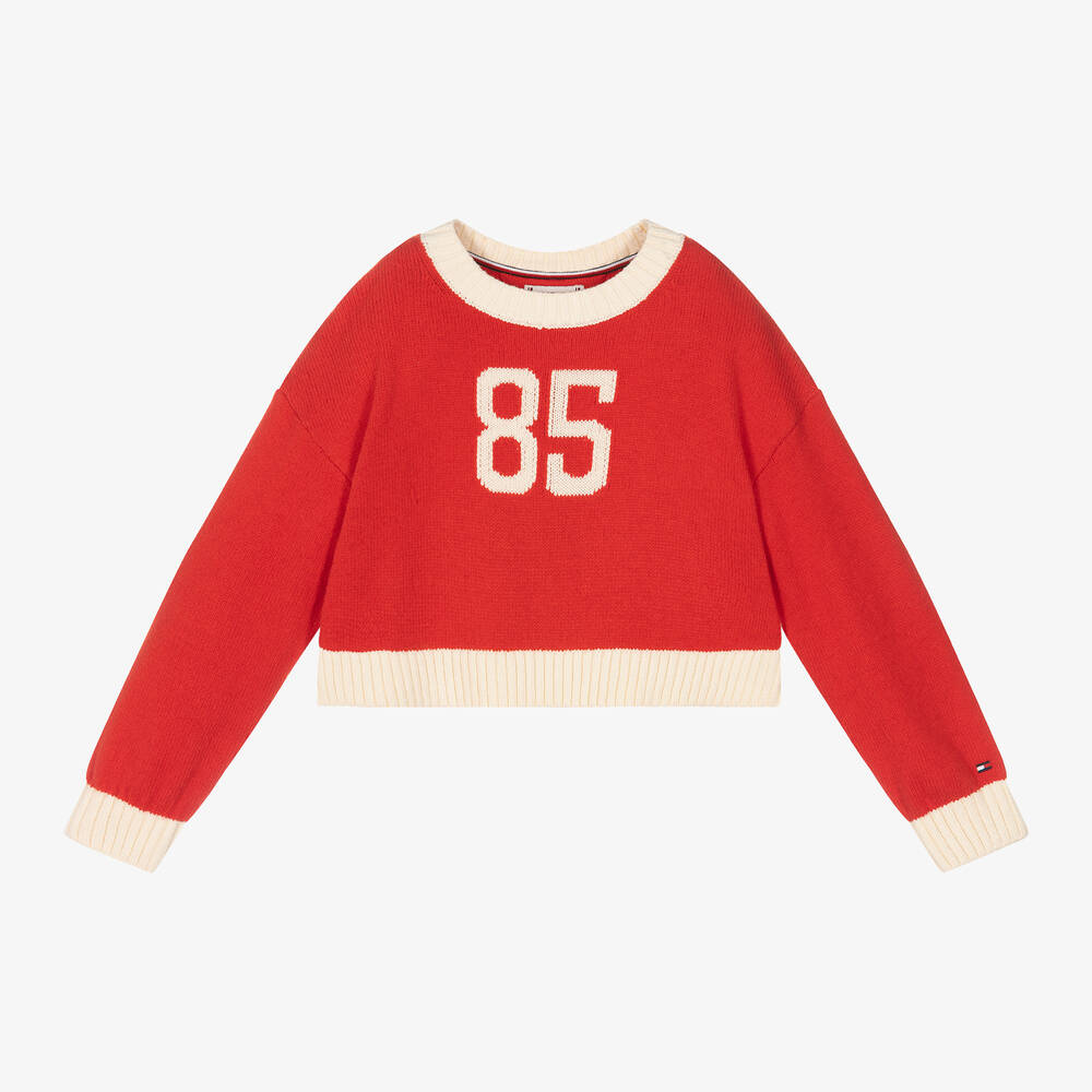 Tommy Hilfiger - Красный хлопковый джемпер 85 для девочек | Childrensalon