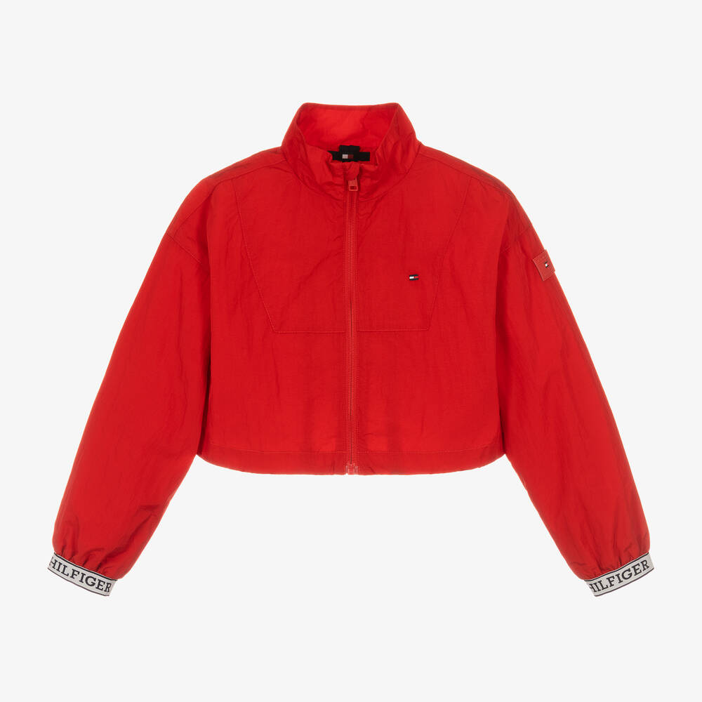 Tommy Hilfiger - Girls Red Cropped Windbreaker Jacket | Childrensalon