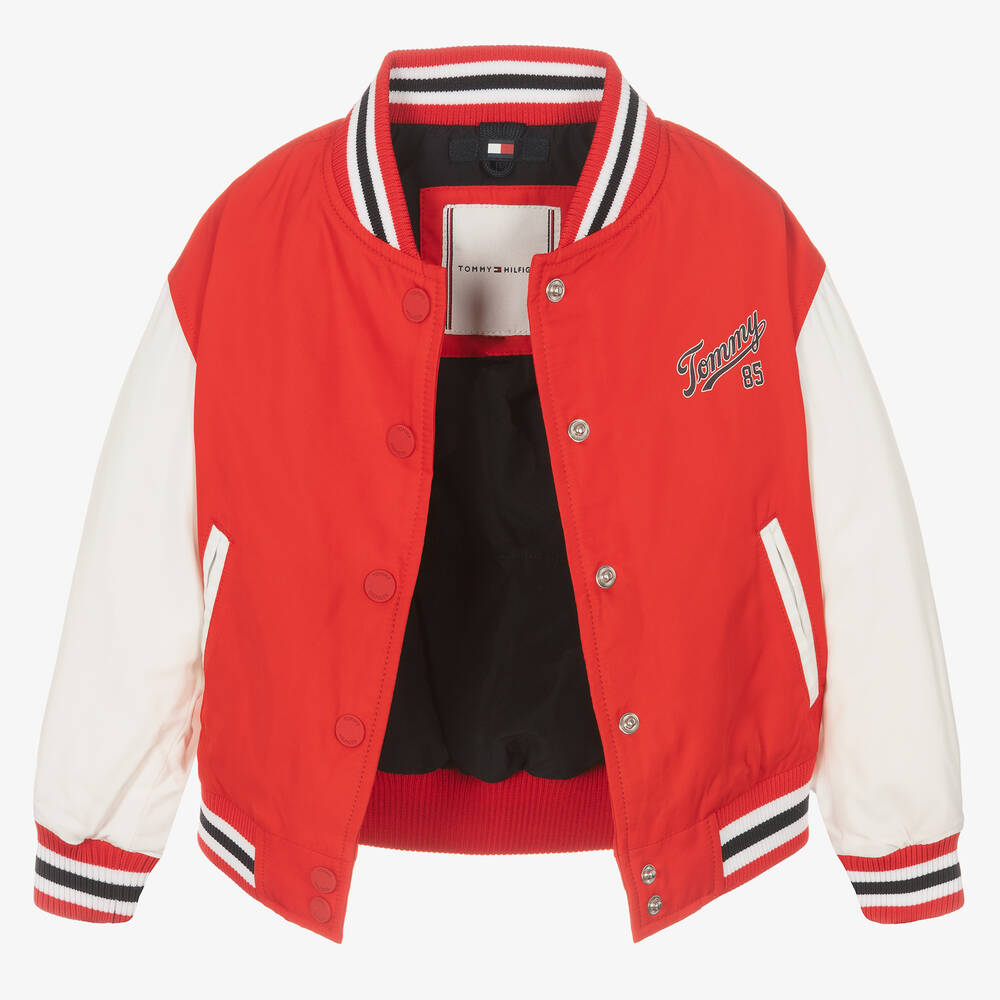 Tommy Hilfiger - Girls Red Logo Varsity Jacket | Childrensalon