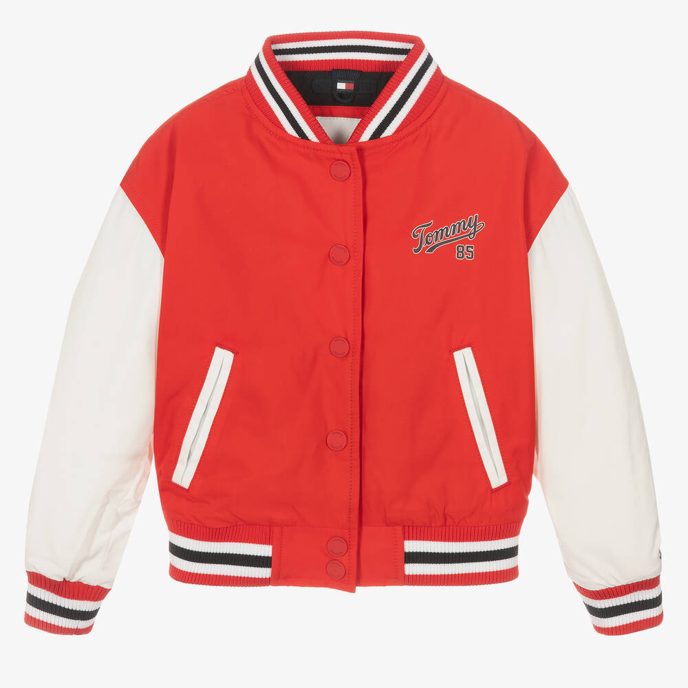Tommy Hilfiger Kids' Girls Red Logo Varsity Jacket | ModeSens