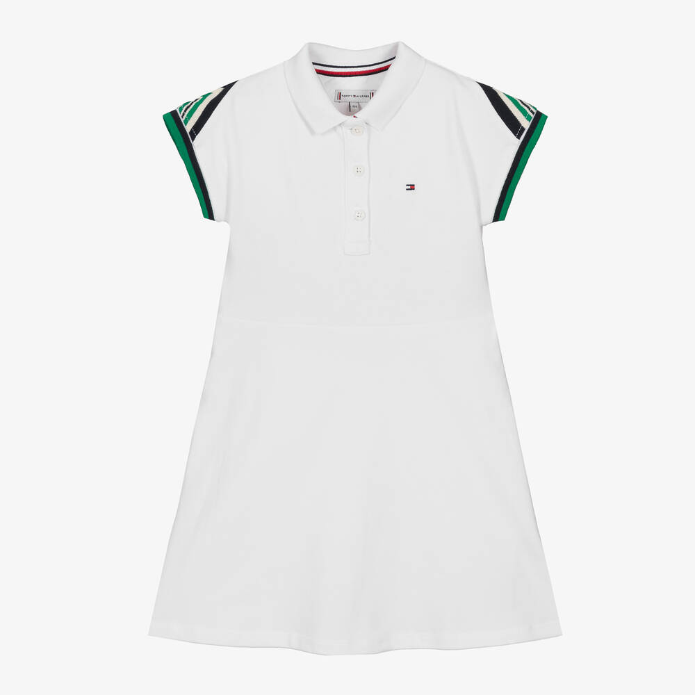 Tommy Hilfiger - Girls White Cotton Piqué Polo Dress | Childrensalon
