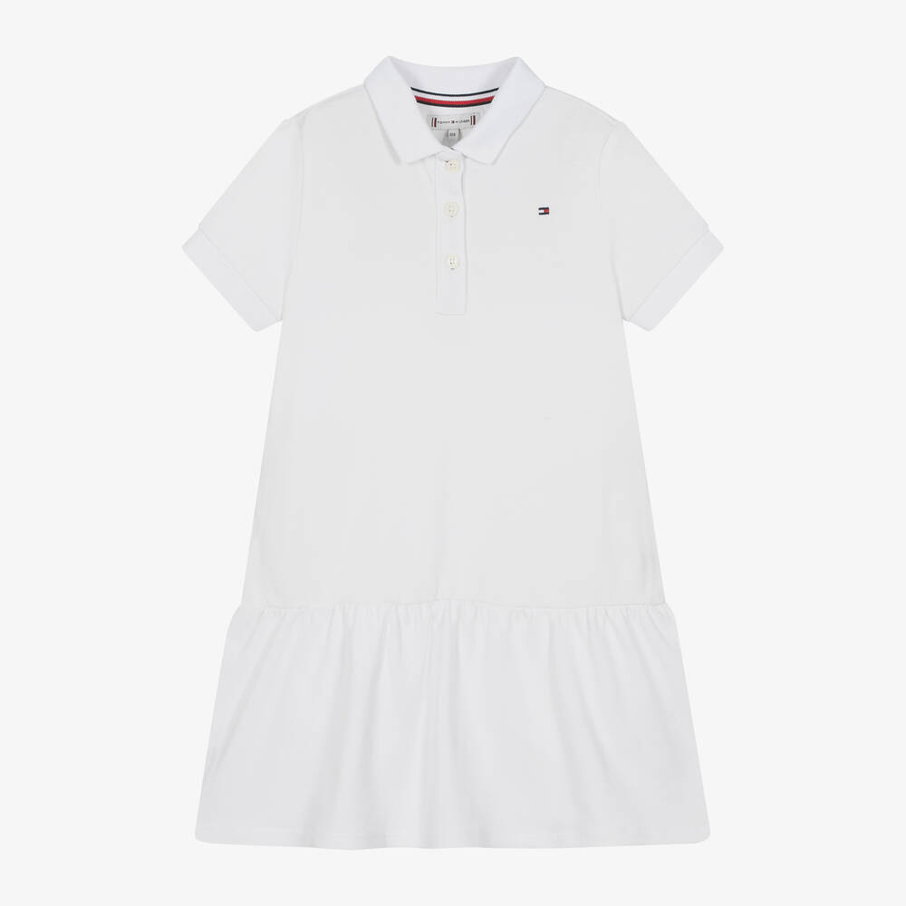 Tommy Hilfiger - Girls White Cotton Polo Shirt Dress | Childrensalon