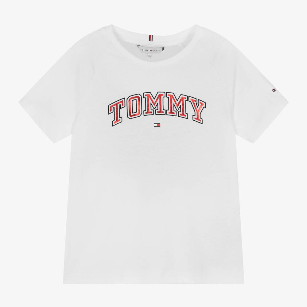 Tommy Hilfiger - Girls White Cotton T-Shirt | Childrensalon