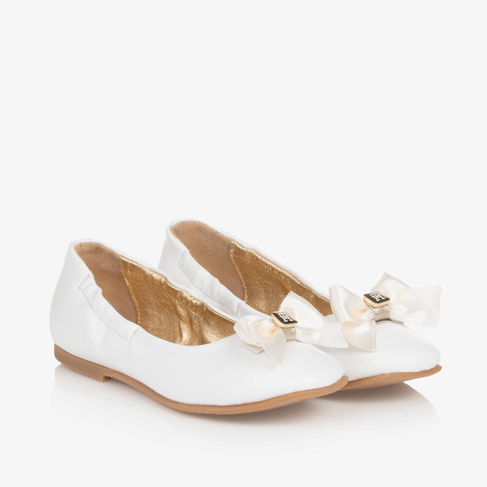 Tommy Hilfiger Girls White Faux Leather Ballerina Pumps