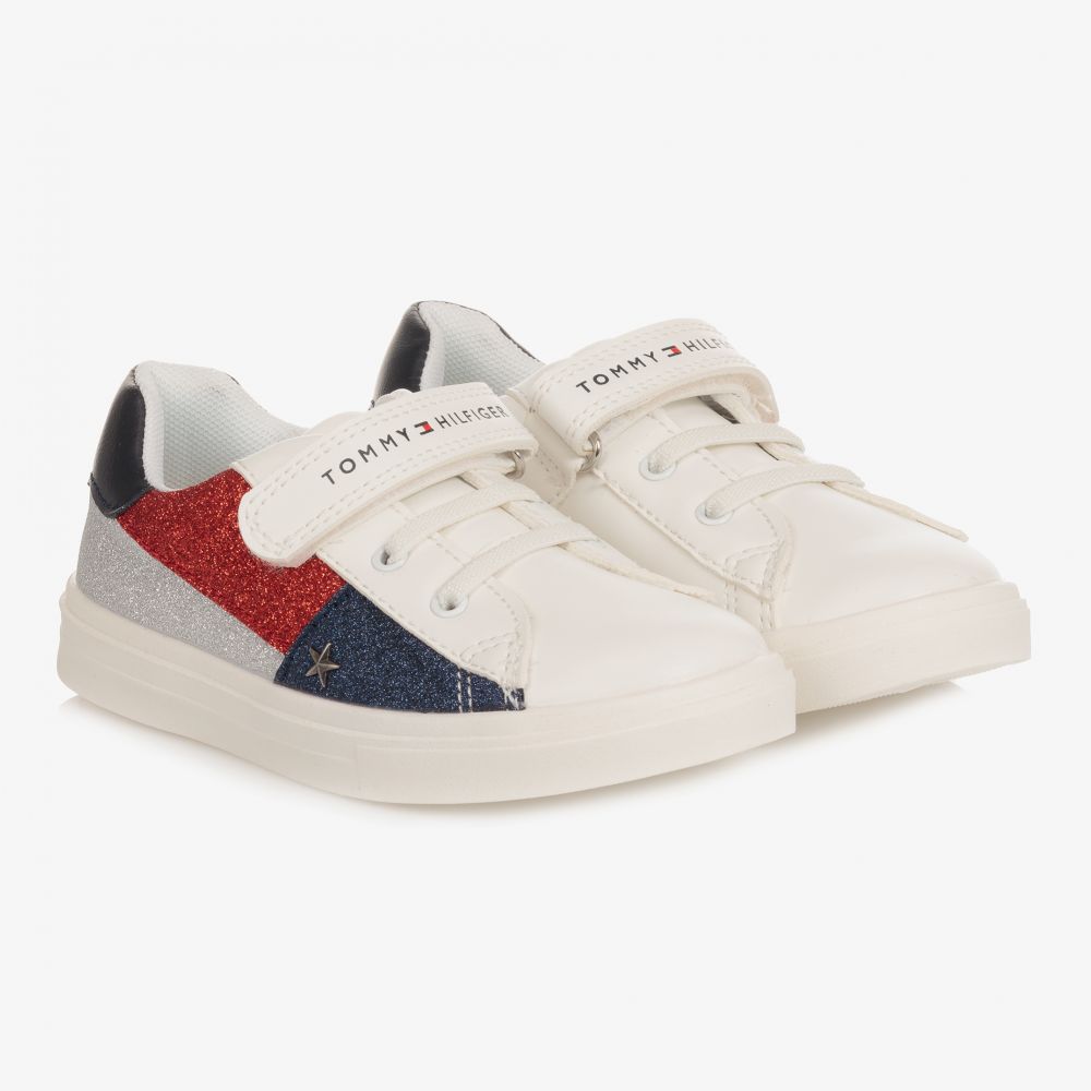 Tommy Hilfiger Babies' Girls White Logo Trainers In Multi