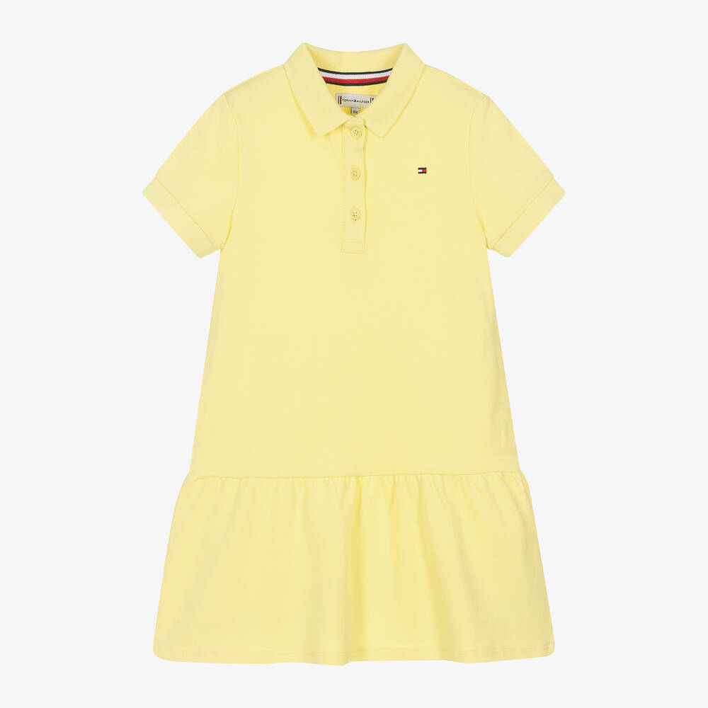 Tommy Hilfiger - Girls Yellow Cotton Polo Shirt Dress | Childrensalon
