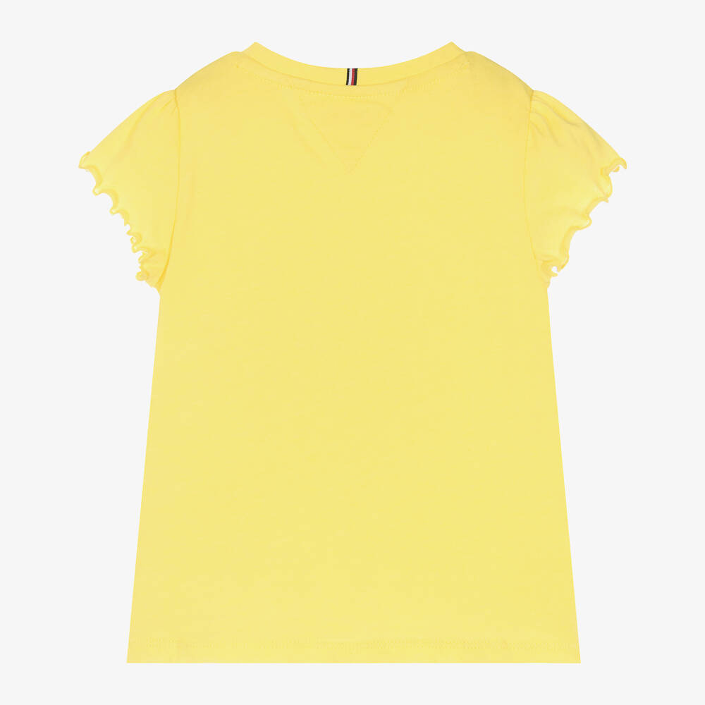 Tommy Hilfiger - Girls Yellow Cotton T-Shirt | Childrensalon