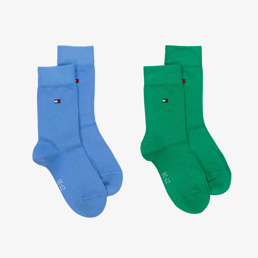 Tommy Hilfiger - Green & Blue Cotton Flag Socks (2 Pack) | Childrensalon