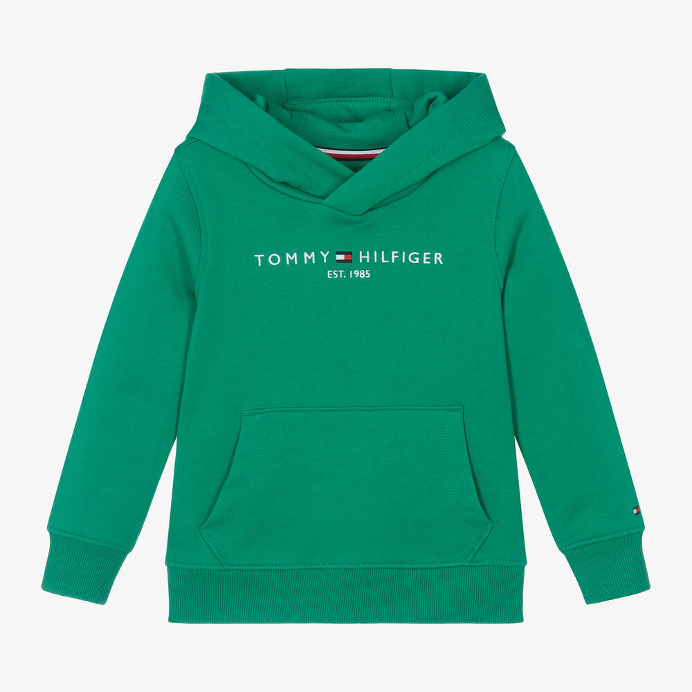 Tommy Hilfiger - Green Cotton Flag Logo Hoodie | Childrensalon