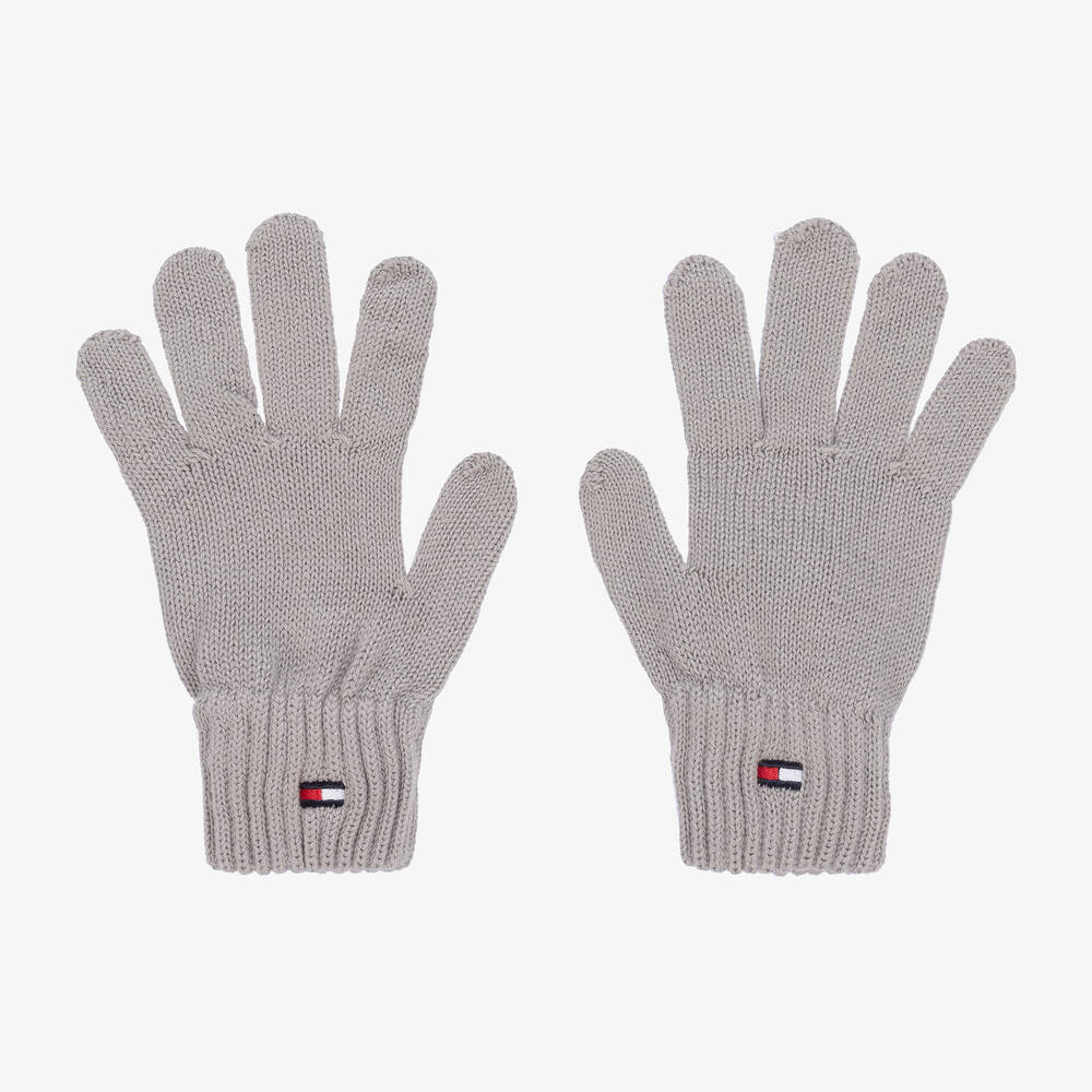 Tommy Hilfiger - Grey Cotton Knit Flag Gloves | Childrensalon