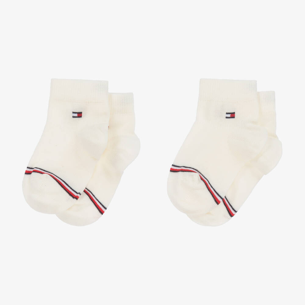 Tommy Hilfiger - Ivory Cotton Ankle Socks (2 Pack) | Childrensalon