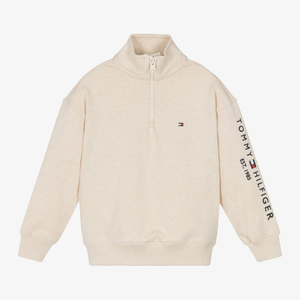 Tommy Hilfiger - Ivory Cotton Half Zip Sweatshirt | Childrensalon