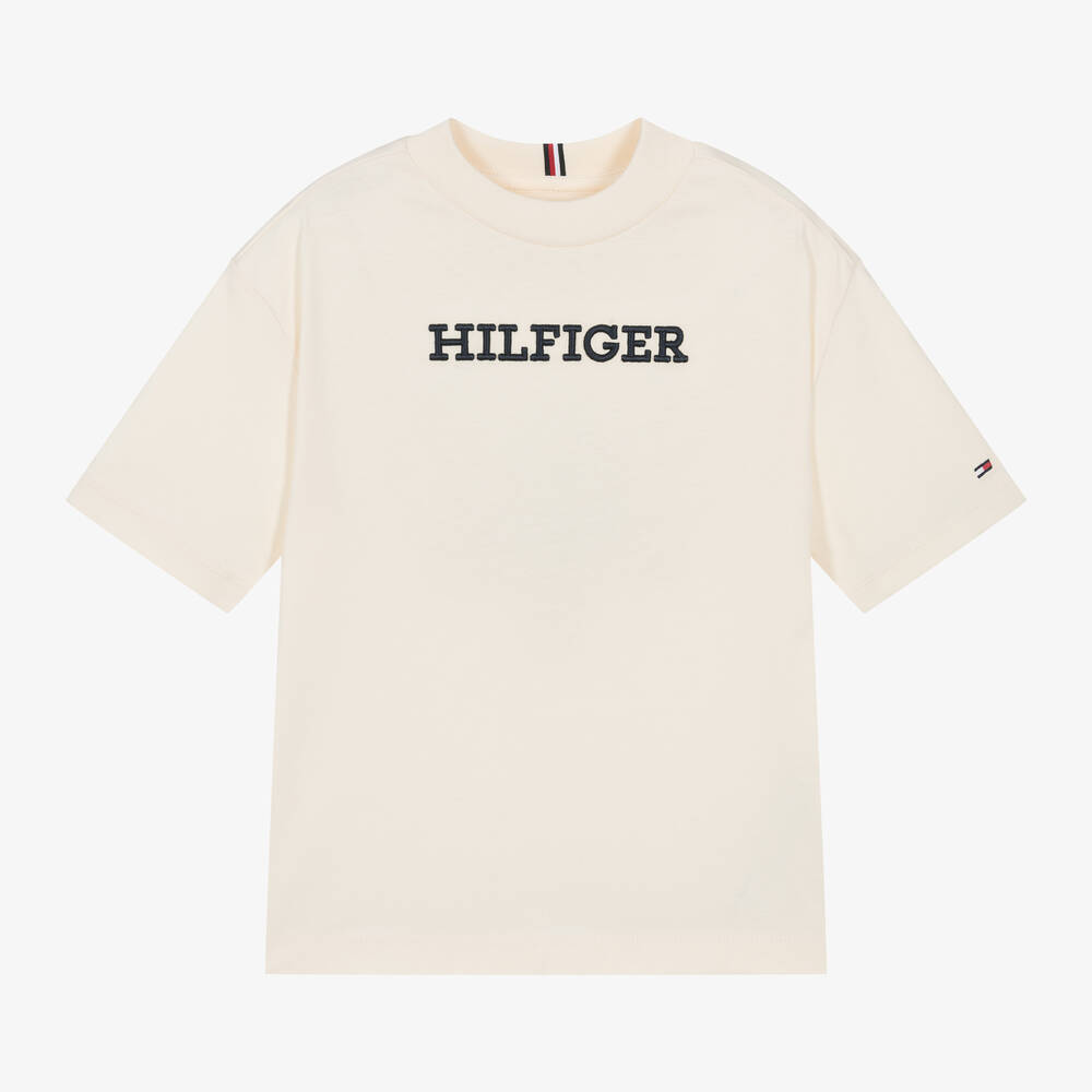 Tommy Hilfiger - T-shirt ivoire brodé en coton | Childrensalon
