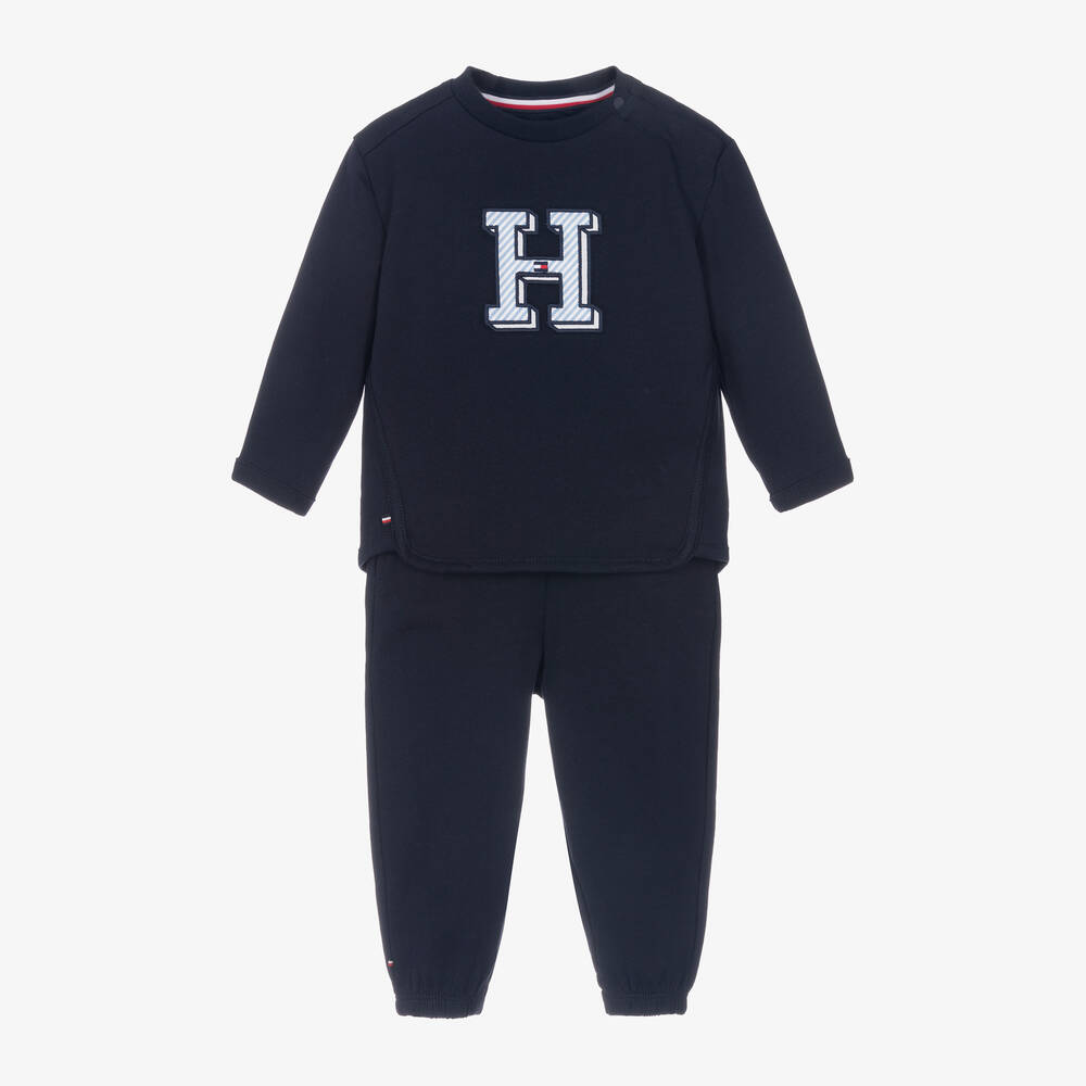 Tommy Hilfiger - Navy Blue Cotton Baby Trouser Set | Childrensalon