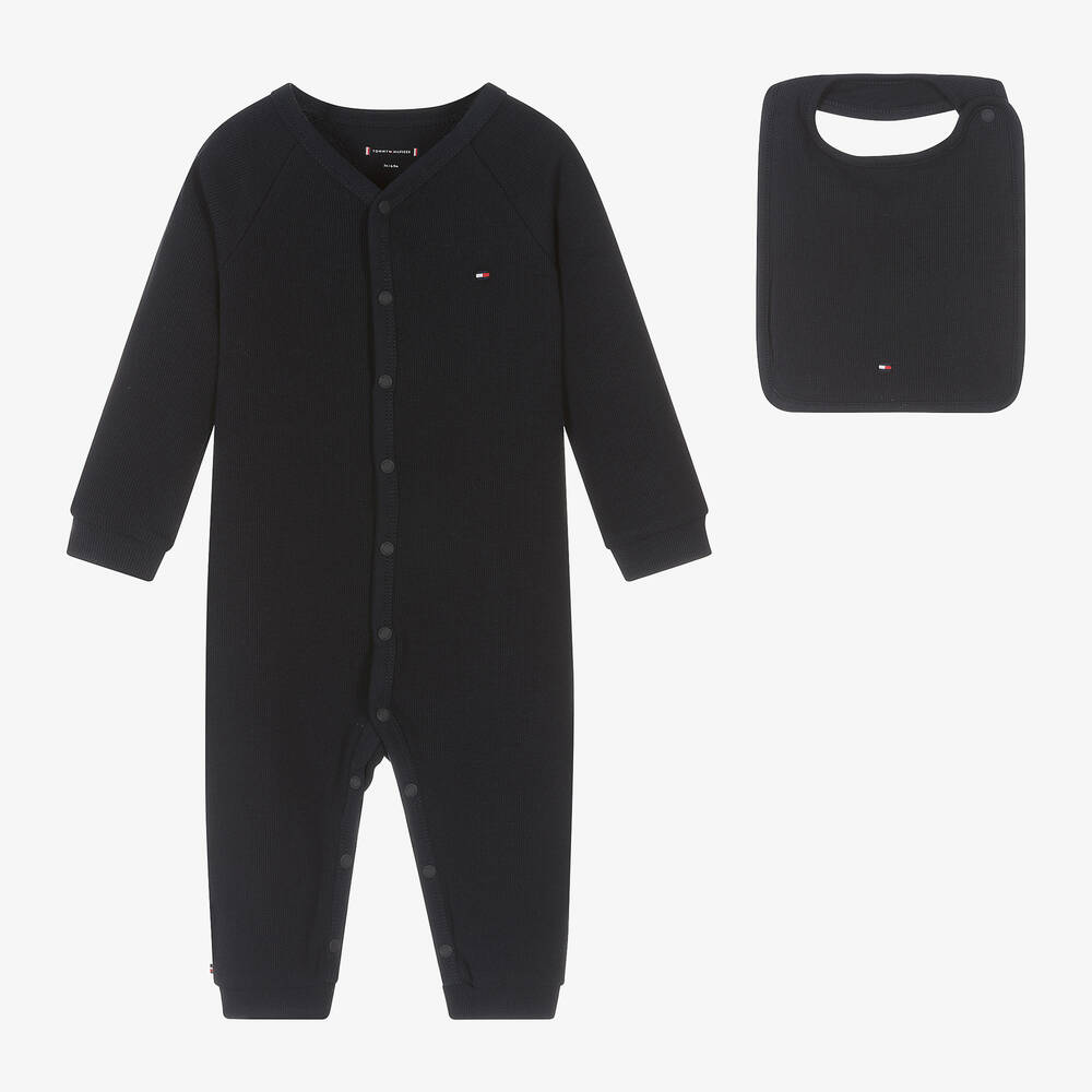 Tommy Hilfiger Navy Blue Cotton Babysuit & Bib Gift Set