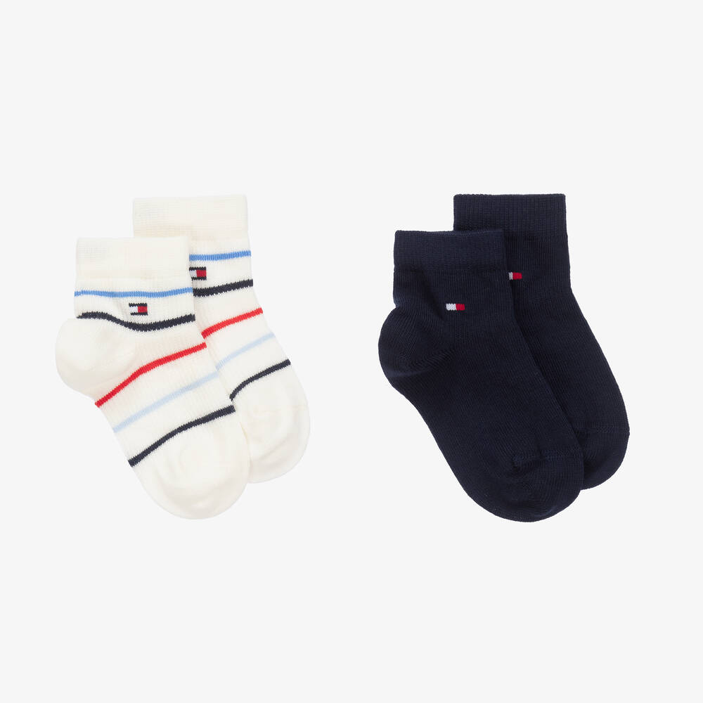 Tommy Hilfiger - Navy Blue Cotton Stripe Socks (2 Pack) | Childrensalon