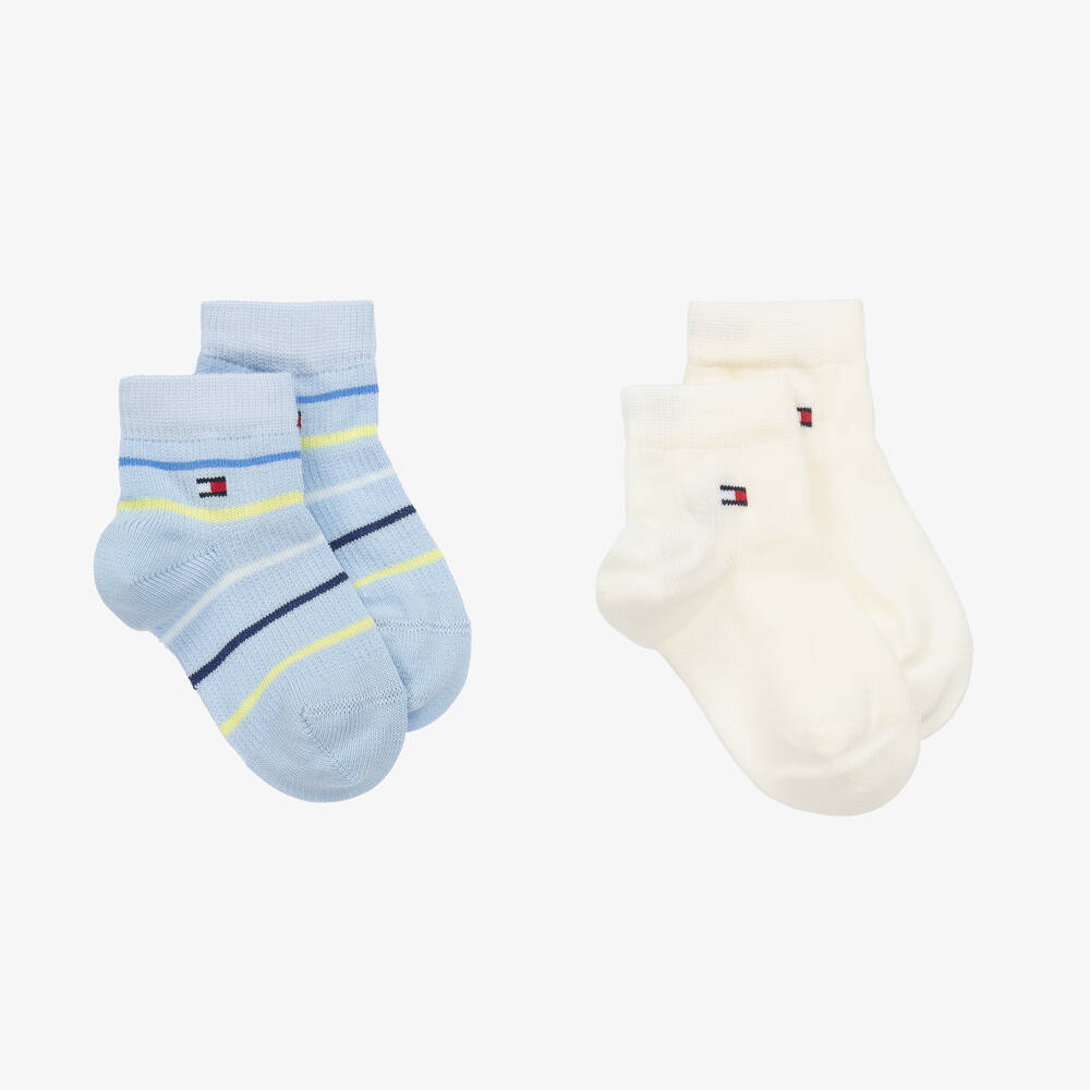 Tommy Hilfiger - Pale Blue Cotton Stripe Socks (2 Pack) | Childrensalon