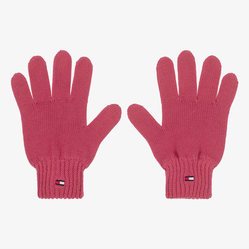 Tommy Hilfiger - Pink Cotton Knit Flag Gloves | Childrensalon