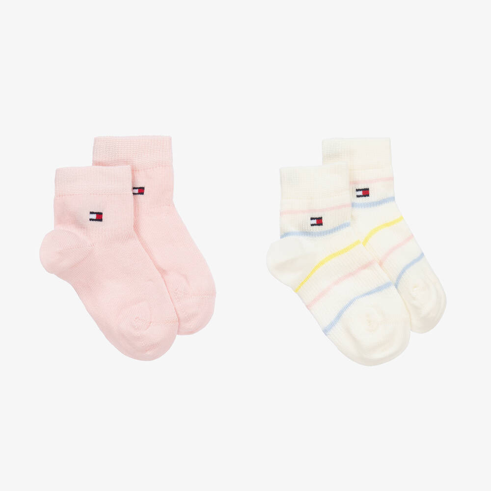 Tommy Hilfiger - Pink Cotton Stripe Socks (2 Pack) | Childrensalon