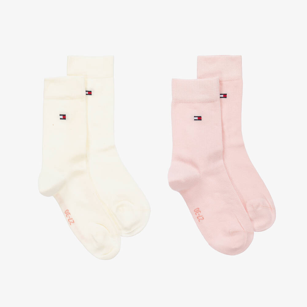 Tommy Hilfiger - Pink & Ivory Cotton Flag Socks (2 Pack) | Childrensalon