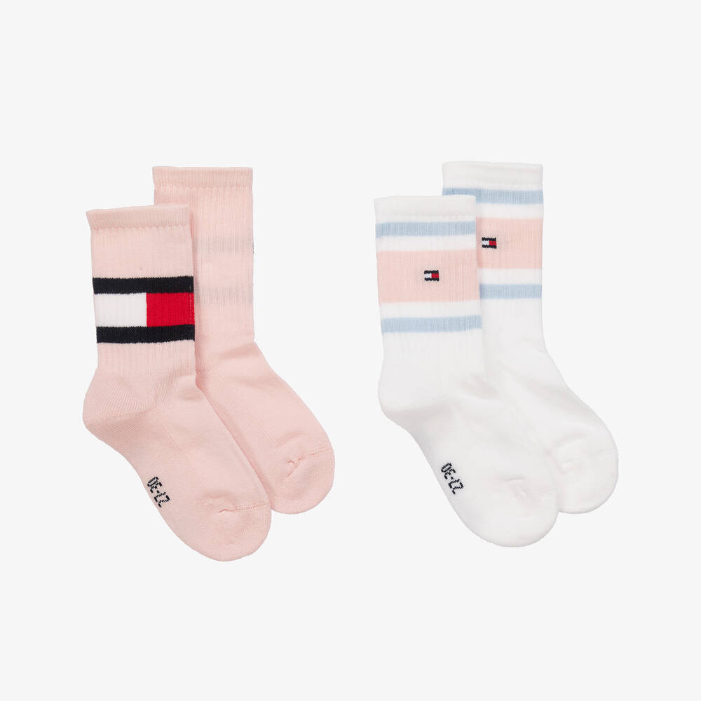 Tommy Hilfiger - Pink & White Cotton Flag Socks (2 Pack) | Childrensalon