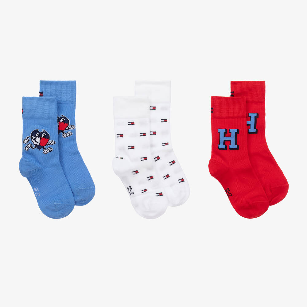 Tommy Hilfiger - Red & Blue Cotton Flag Socks (3 Pack) | Childrensalon