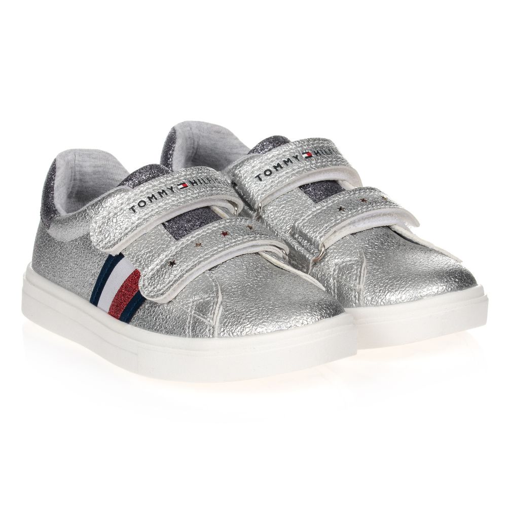 Tommy Hilfiger Babies' Girls Silver Faux Leather Trainers In Metallic