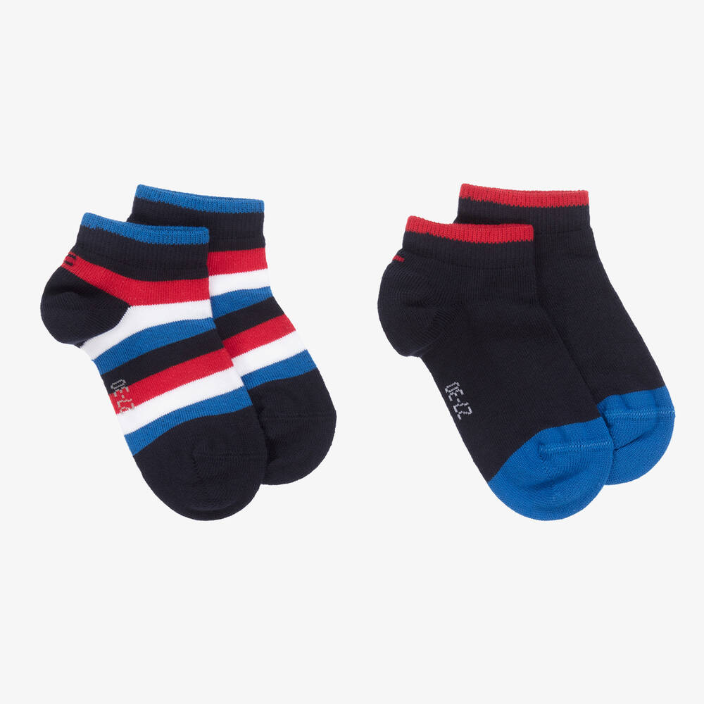 Tommy Hilfiger Striped Cotton Ankle Socks (2 Pack) In Blue