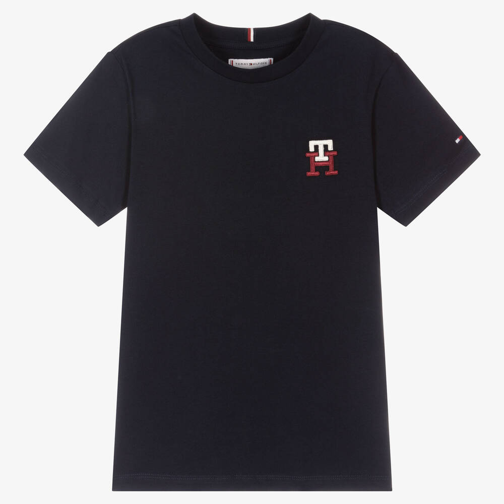 Tommy Hilfiger - T-shirt bleu coton monogramme ado | Childrensalon