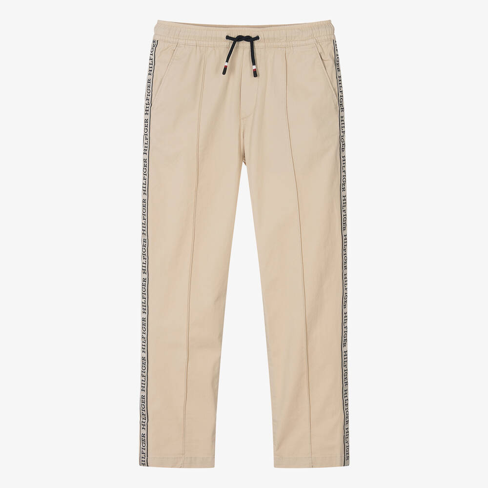 Tommy Hilfiger - Бежевые хлопковые брюки на кулиске для мальчиков-подростков | Childrensalon