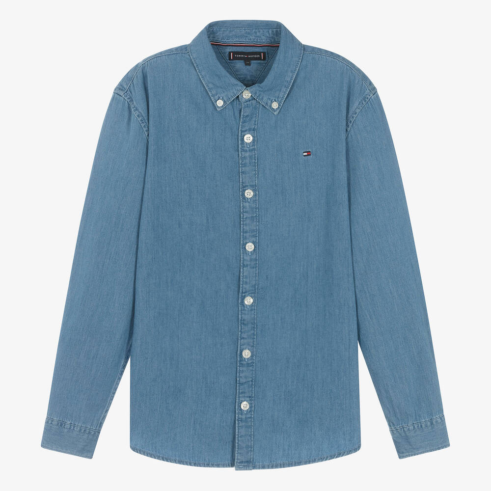 Tommy Hilfiger - قميص قطن شامبري لون أزرق للمراهقين | Childrensalon