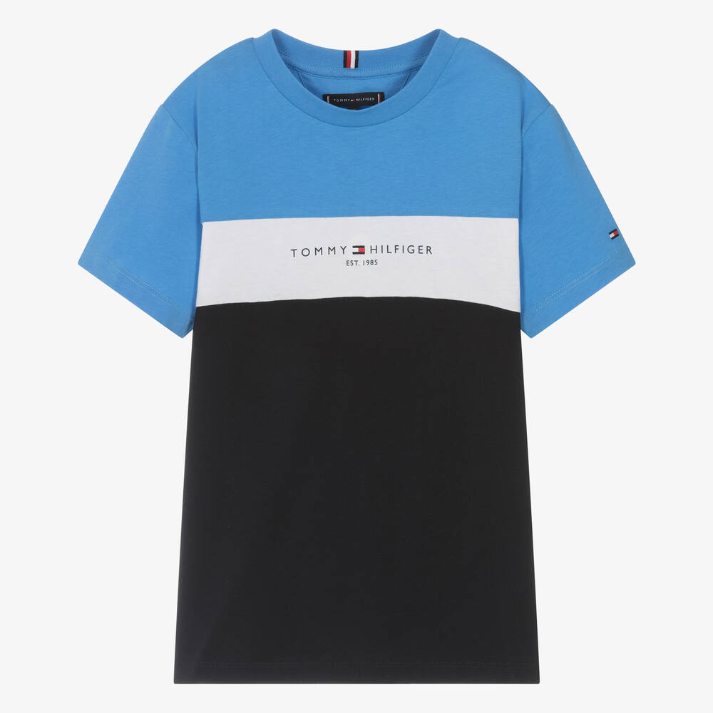 Tommy Hilfiger - Teen Boys Blue Cotton Colourblock T-Shirt | Childrensalon