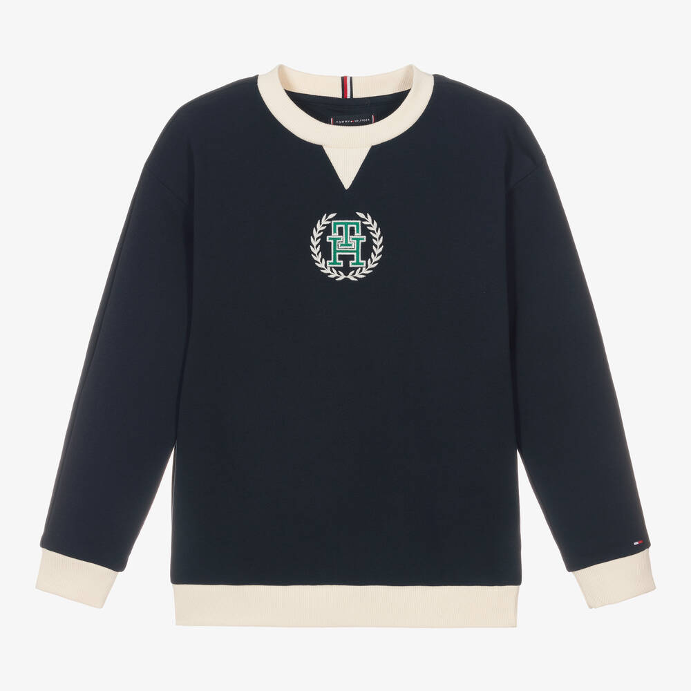 Tommy Hilfiger - Teen Boys Blue Cotton Monogram Sweatshirt | Childrensalon