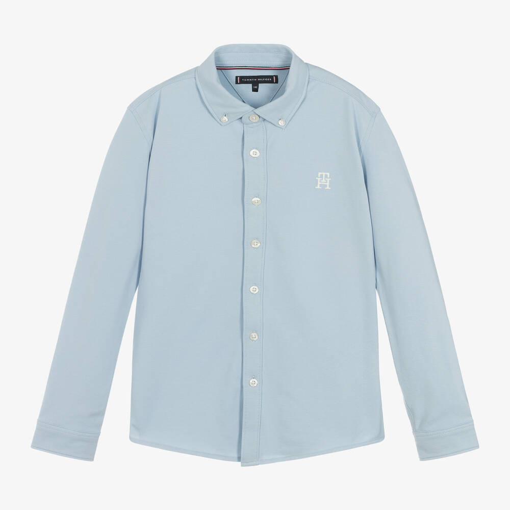 Tommy Hilfiger - Teen Boys Blue Cotton Piqué Shirt | Childrensalon